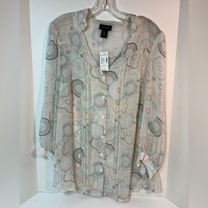 Lane Bryant Cream and Blue Patterned Blouse
